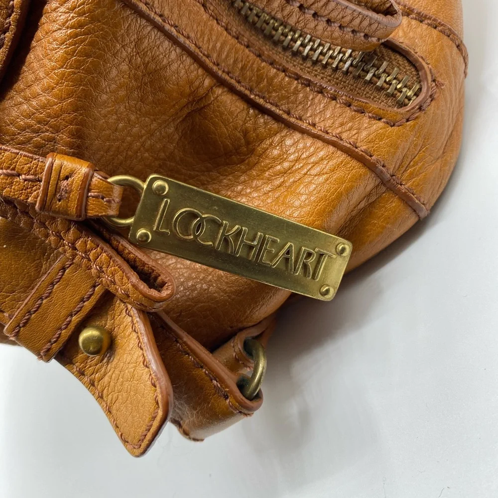 Lockheart satchel bag HEAVY pebbled leather tan brown w multi pockets Preowned - Picture 6 of 11